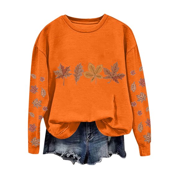 Womens Maple Leaf Print Sweatshirt Long Sleeve Thermal Shirts Tops Light Warm Pullover Sweater Blouses Spring Outfits 2025 Pullover Fall Winter Clothes