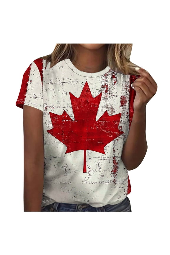 Womens Maple Leaf Print T Shirt Short Sleeve Crewneck Casual Autumn Graphic Tee Tops Loose Fit Trendy Blouse