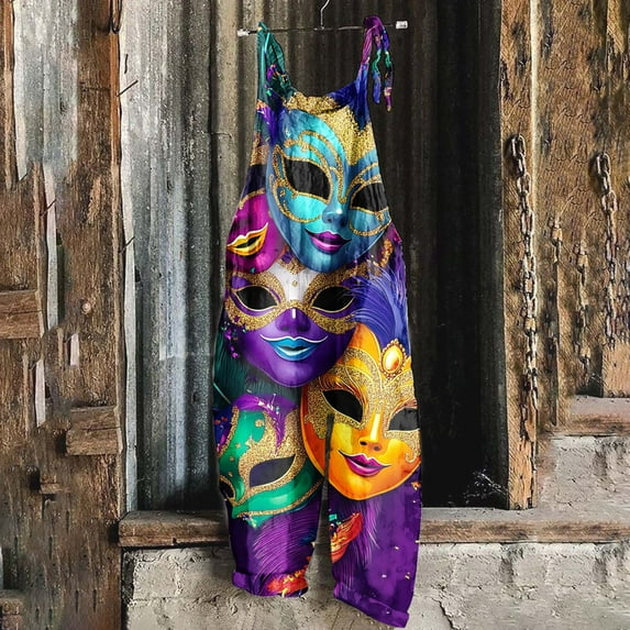 AGWOLF Womens Mardi Gras Jumpsuits Carnival Wide Leg Adjustable Strap Overalls Holiday Festive Party Rompers