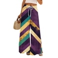 thumbnail image 1 of Womens Mardi Gras Pants Drawstring Wide Leg Pants Graphic Mask Print Holiday Party Lounge Pants with Pockets, 1 of 3