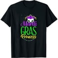 thumbnail image 1 of Womens Mardi Gras Princess Masquerade Mask & Beads T-Shirt Black Large, 1 of 5