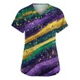 thumbnail image 1 of Womens Mardi Gras Scrub Tops Sparkly Short Sleeve Mask Print Uniform Sequins Feathers Print V Neck Holiday Scrubs with Pockets, 1 of 5