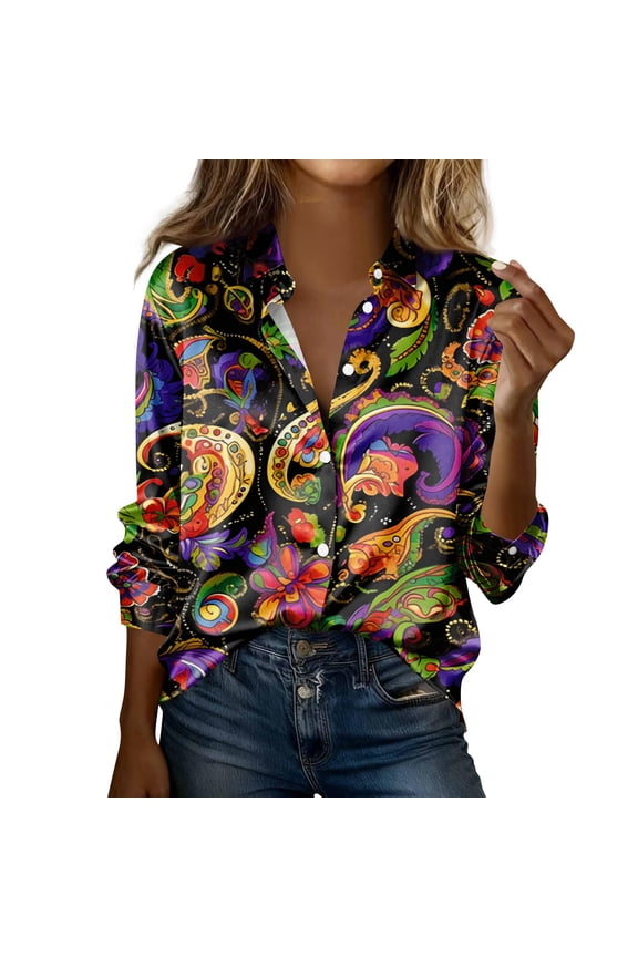 Womens Mardi Gras Shirt Button Down Boho Long Sleeve Tshirt 2026 Funny Graphic Dressy Blouse (Green, 2XL)