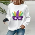 thumbnail image 1 of Womens Mardi Gras Shirt Leisure Carnival Printed Round Neck Long Sleeve Sweatshirt Tops White S, 1 of 7