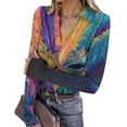 thumbnail image 1 of Womens Mardi Gras Shirts Glitter Mask Print V Neck Tops Sequins Long Sleeve Novelty Tunic Tops Blue M, 1 of 7
