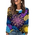 thumbnail image 1 of Womens Mardi Gras Shirts Sparkly Feathers Print Crew Neck Graphic Tee Mask Print Long Sleeve Holiday Tops Black 2XL, 1 of 6