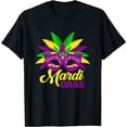 thumbnail image 1 of Womens Mardi Gras T Shirt Mardi Gras 2024 Beads Mask Feathers T-Shirt White 3X-Large, 1 of 5