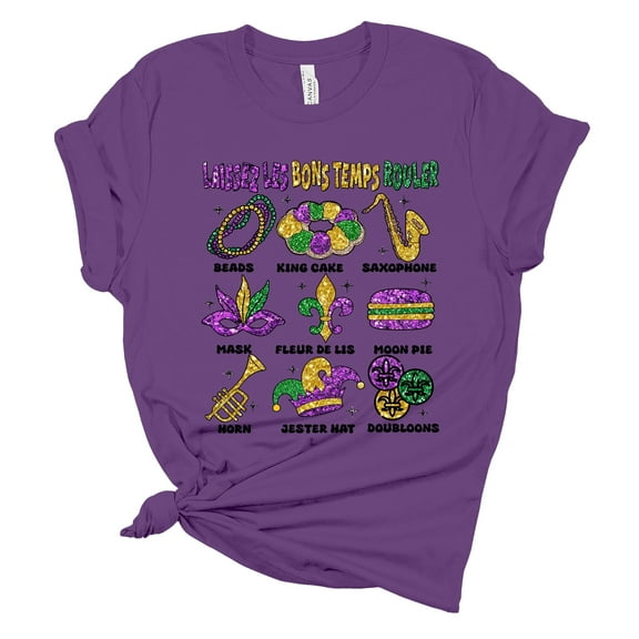 Womens Mardi Gras Tshirt Mardi Gras Essentials Short Sleeve T-shirt-Purple-4xl
