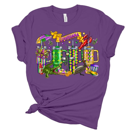 Womens Mardi Gras Tshirt Mardi Gras Louisiana Tumbler Cups Short Sleeve T-shirt-Purple-xl