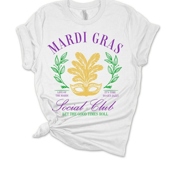Womens Mardi Gras Tshirt Mardi Gras Social Club Short Sleeve T-shirt-White-5xl