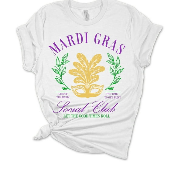 Womens Mardi Gras Tshirt Mardi Gras Social Club Short Sleeve T-shirt-White-xxxl