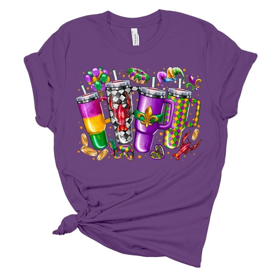 Womens Mardi Gras Tshirt Mardi Gras Tumbler Cups Short Sleeve T-shirt-Purple-small