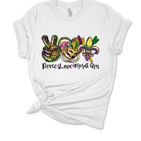 Womens Mardi Gras Tshirt Peace Love Mardi Gras Short Sleeve T-shirt-White-xxl