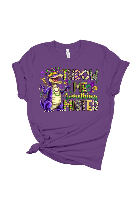 Womens Mardi Gras Tshirt Throw Me Something Mister Short Sleeve T-shirt-Purple-xl
