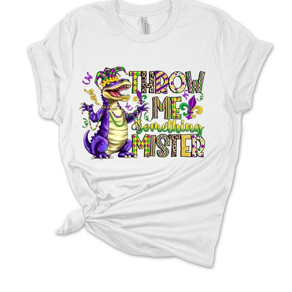 Womens Mardi Gras Tshirt Throw Me Something Mister Short Sleeve T-shirt-White-small