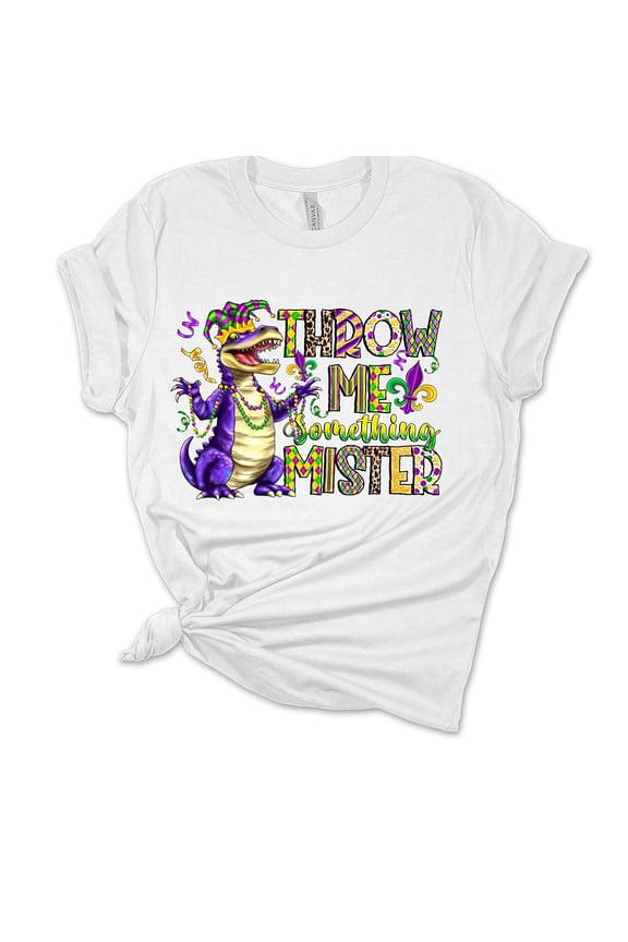 Womens Mardi Gras Tshirt Throw Me Something Mister Short Sleeve T-shirt-White-small