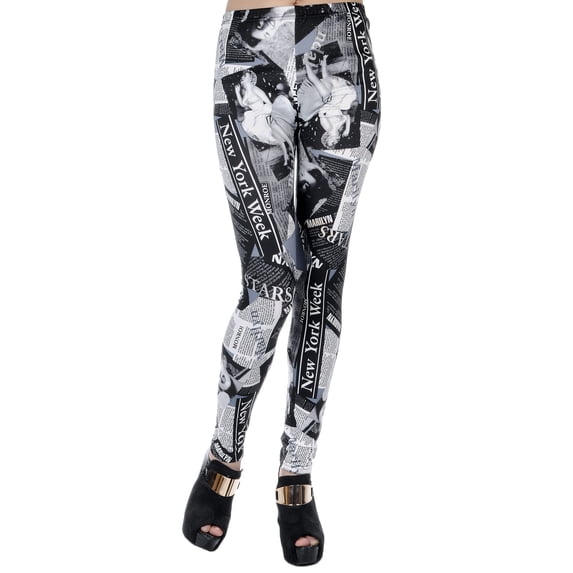 Womens Marilyn Monroe Newspaper Inspired Stretchy Printed Pants Leggings
