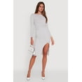 thumbnail image 1 of Womens Marled Boat Neck Ruched Side Slit Midi Dress, 1 of 4