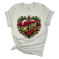 thumbnail image 1 of Womens Marley Tshirt One Love Heart Rasta Colors Short Sleeve T-shirt-Athletic Heather-4xl, 1 of 5