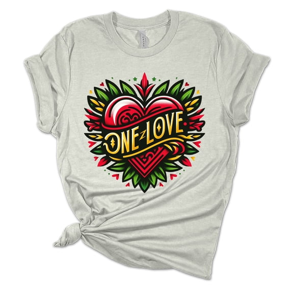 Womens Marley Tshirt One Love Heart Rasta Colors Short Sleeve T-shirt-Athletic Heather-4xl
