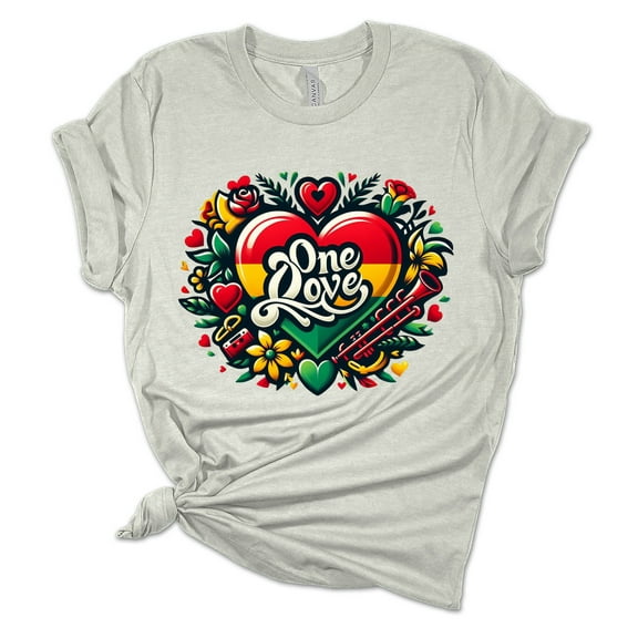 Womens Marley Tshirt One Love Heart Rasta Flag Short Sleeve T-shirt-Athletic Heather-xl