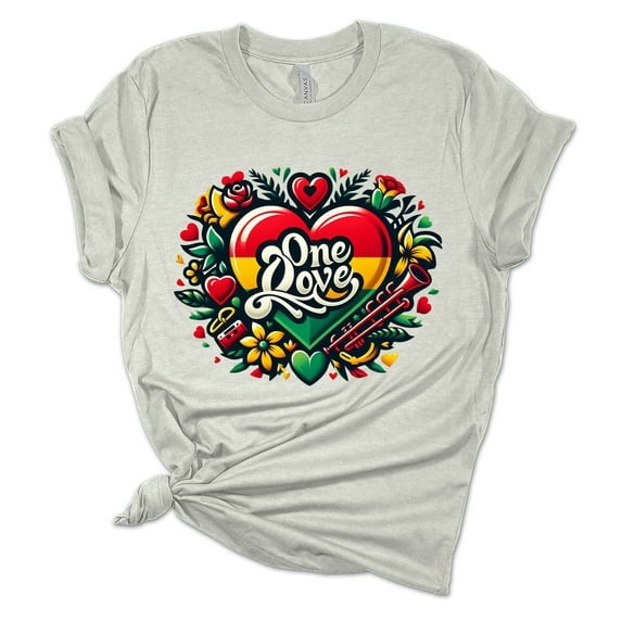 Womens Marley Tshirt One Love Heart Rasta Flag Short Sleeve T-shirt-Athletic Heather-xxl