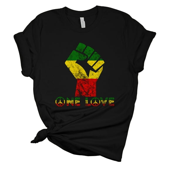 Womens Marley Tshirt One Love Peace Sign Fist Rasta Short Sleeve T-shirt-Black-medium