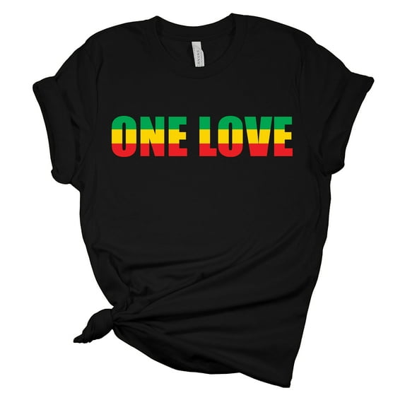 Womens Marley Tshirt One Love Rasta Flag Short Sleeve T-shirt-Black-xxl