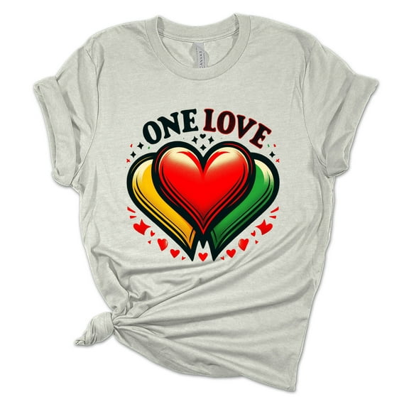 Womens Marley Tshirt One Love Rasta Three Hearts Short Sleeve T-shirt-Athletic Heather-large