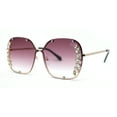 thumbnail image 1 of Womens Marquise Cut Rhinestone Floral Trim Rimless Butterfly Sunglasses Gold Purple, 1 of 4
