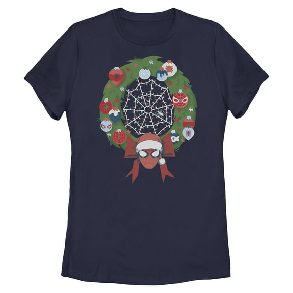 Womens Marvel Christmas Wreath Spidey Ornaments T Shirt