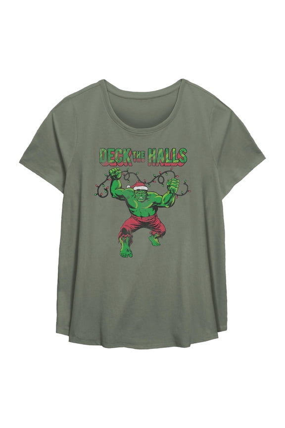 Womens Marvel Hulk Distressed Deck the Halls T Shirt