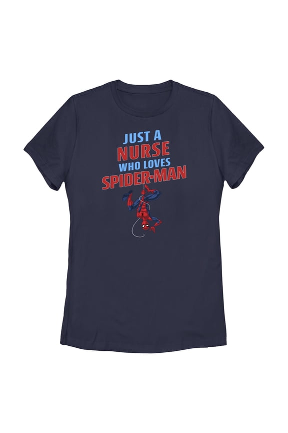 Womens Marvel: Spider-Man Just a Nurse Who Loves Spidey T Shirt