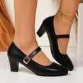 thumbnail image 1 of Womens Mary Jane Low Heels Closed Square Toe Shoes (Black 7.5), 1 of 6