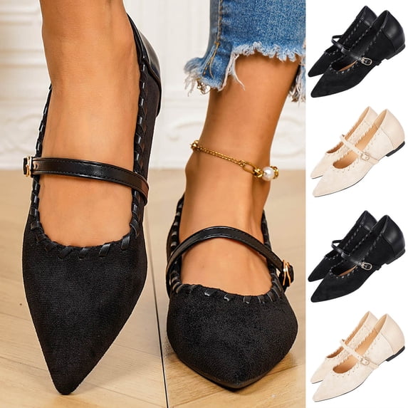 Womens Mary Jane Flats Plus Size British Style Pointed Toe Hidden Wedge Single Buckle Strap Comfortable Shoes for Daily Walking