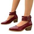 thumbnail image 1 of Womens Mary Jane Pumps Pointed Closed Toe Chunky High Heels with Ankle Buckle Straps Comfortable Dress Shoes for Work Bridal Party Office Wedding (8.5,Red), 1 of 8