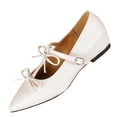 thumbnail image 1 of Womens Mary Jane Shoes Low Wedge Comfortable Beige Y2K Preppy Pointed Toe Bow Detail for Work Wedding Guest Everyday,Size 6, 1 of 9