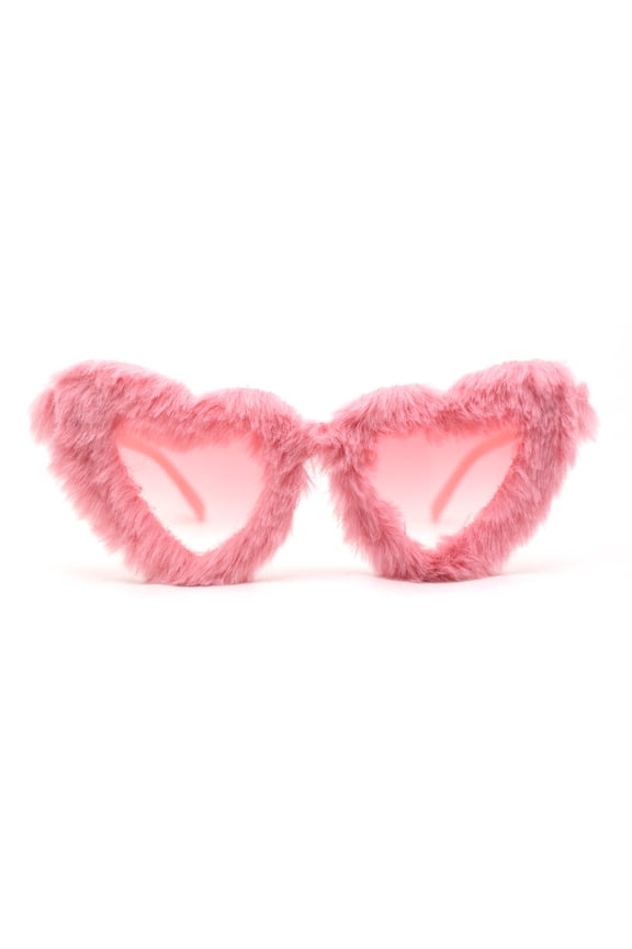 Womens Masquerade Fur Covered Heart Shape Cat Eye Sunglasses Pink