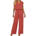 thumbnail image 1 of Womens Matching Set Business V-Neck Short Sleeve Tops Pockets Solid Color Drawstring Long Pants Summer Office Work Sets, 1 of 6