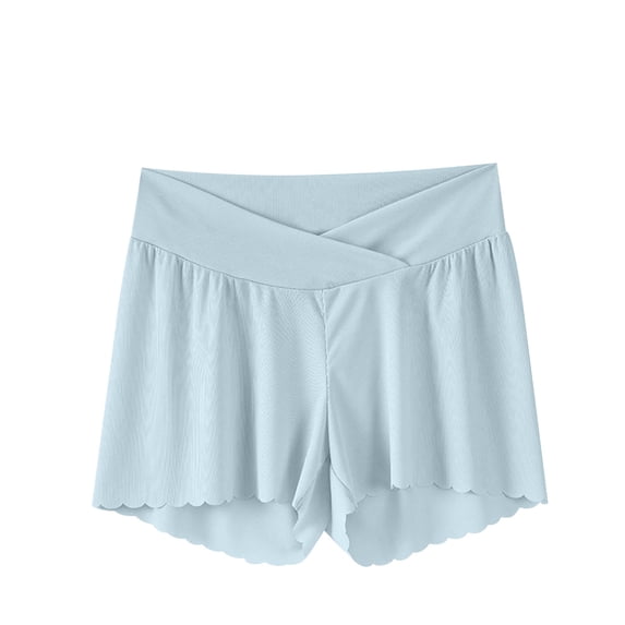 Womens Maternity Bottom Shorts Summer Solid Color Cross Waisted Lace Trim Comfort Underpants Light Blue XL