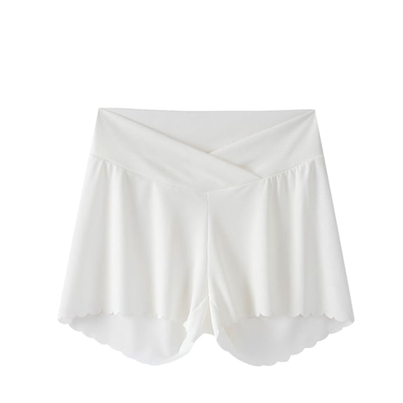 Womens Maternity Bottom Shorts Summer Solid Color Cross Waisted Lace Trim Comfort Underpants White L