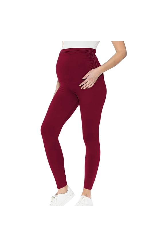 Womens Maternity Casual Solid Color Elastic High Waist Long Pants Leggings - Soft Stretchy Fabric, Comfortable for Daily Wear, Pregnancy, and Postpartum