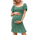 thumbnail image 1 of Womens Maternity Dress Short Sleeve Dress Square Neck/off Shoulder Summer Midi Dress, 1 of 4