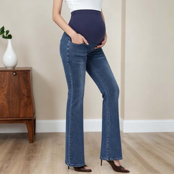 Womens Maternity Flare Jeans Over The Belly Stretchy Denim Pants Comfortable Bootcut Bell Bottoms for Pregnancy Casual Flattering Work and Everyday Wear