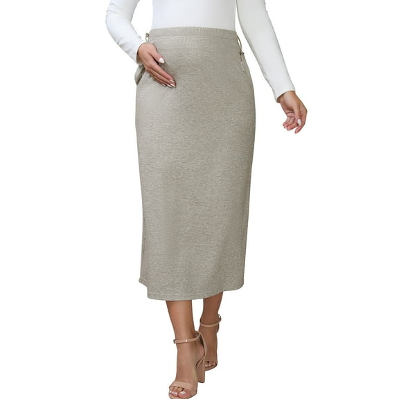 INSPIRE CHIC Womens Maternity High Waist A Line Flared Swing Flowy Casual Pregnancy Long Skirt 2XL Brown