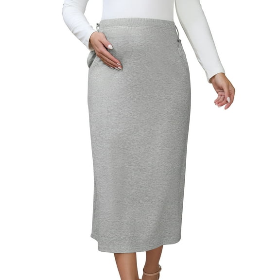 INSPIRE CHIC Womens Maternity High Waist A Line Flared Swing Flowy Casual Pregnancy Long Skirt M Gray