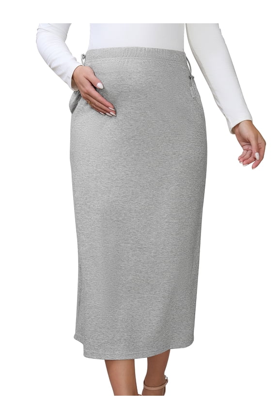 Womens Maternity High Waist A Line Flared Swing Flowy Casual Pregnancy Long Skirt XL Gray