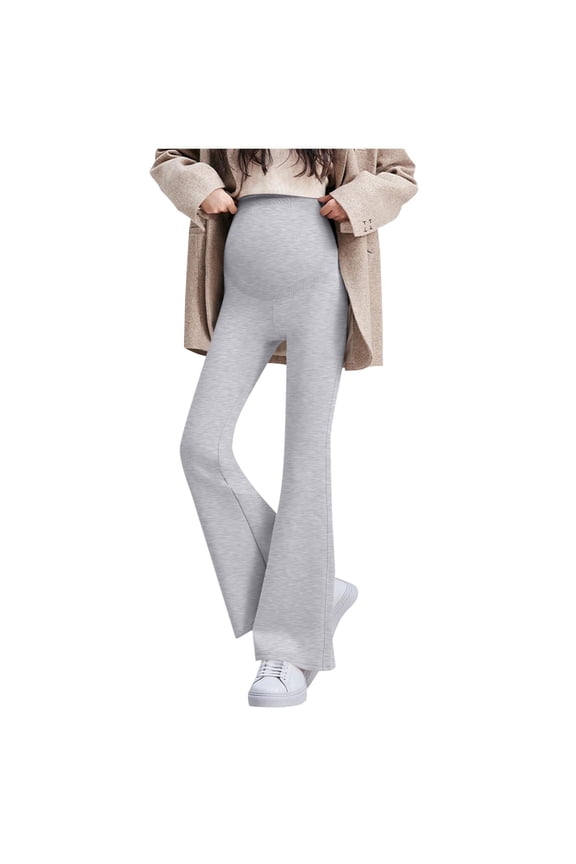 Womens Maternity Leggings Over The Belly Flared Bell Bottom Yoga Pants Ultra Soft Pregnancy Clothing Trouser (XL, Gray)