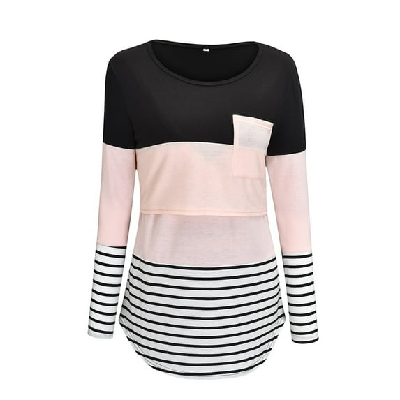 Womens Maternity Long Sleeve Maternity Winter Leggings Women Striped Print Nursing Tops Top Clip T-Shirt for Breastfeeding