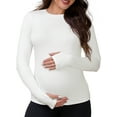 thumbnail image 1 of INSPIRE CHIC Maternity Slim Fit Shirt Stretchy Long Sleeve T-Shirts Thumbholes Round Neck Pregnancy Yoga Top M White, 1 of 6